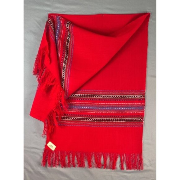 Unmarked Accessories - VTG Guatemalan Style Scarf Wrap Table Runner 20x63 Acrilic Red Fringe Ethnic